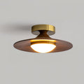 Low Profile Flush Ceiling Light, Walnut and Gold, 23.9 cm