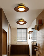 Low Profile Flush Ceiling Light, Walnut and Gold, 23.9 cm