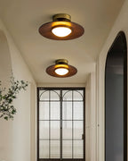 Modern LED Ceiling Light in Metal with Walnut and Gold Finish