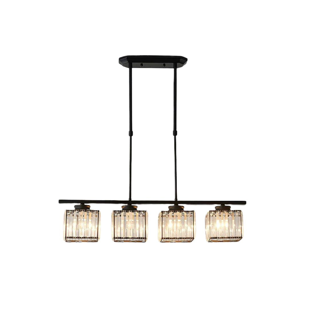 Glass and Iron 3 or 4 Light Pendant, Adjustable 35-70cm