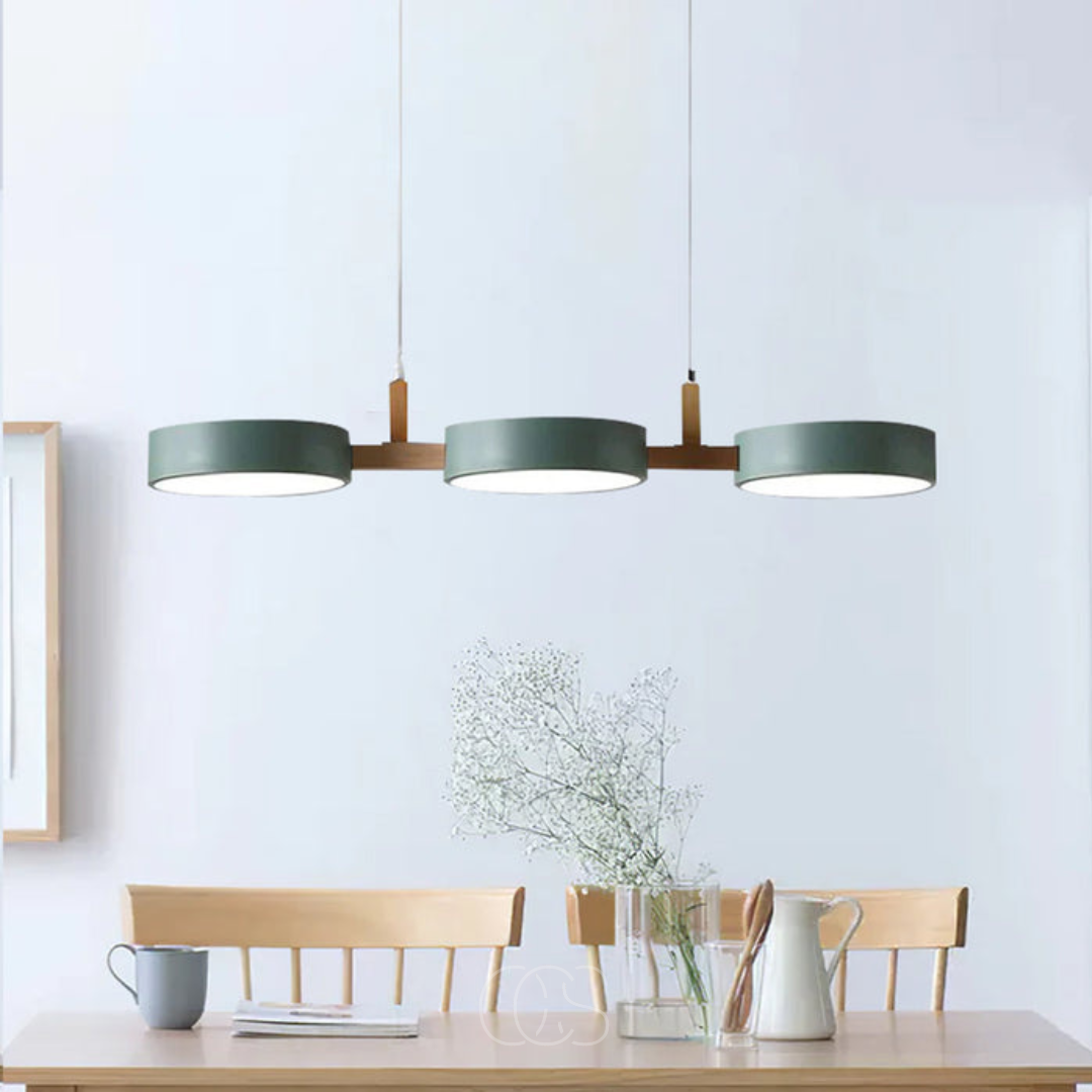 Round LED Pendant Light with Wood Details, 77 cm