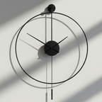 Large Silent Wall Clock, 50 cm, Black Metal with Pendulum