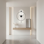 Large Silent Wall Clock, 50 cm, Black Metal with Pendulum
