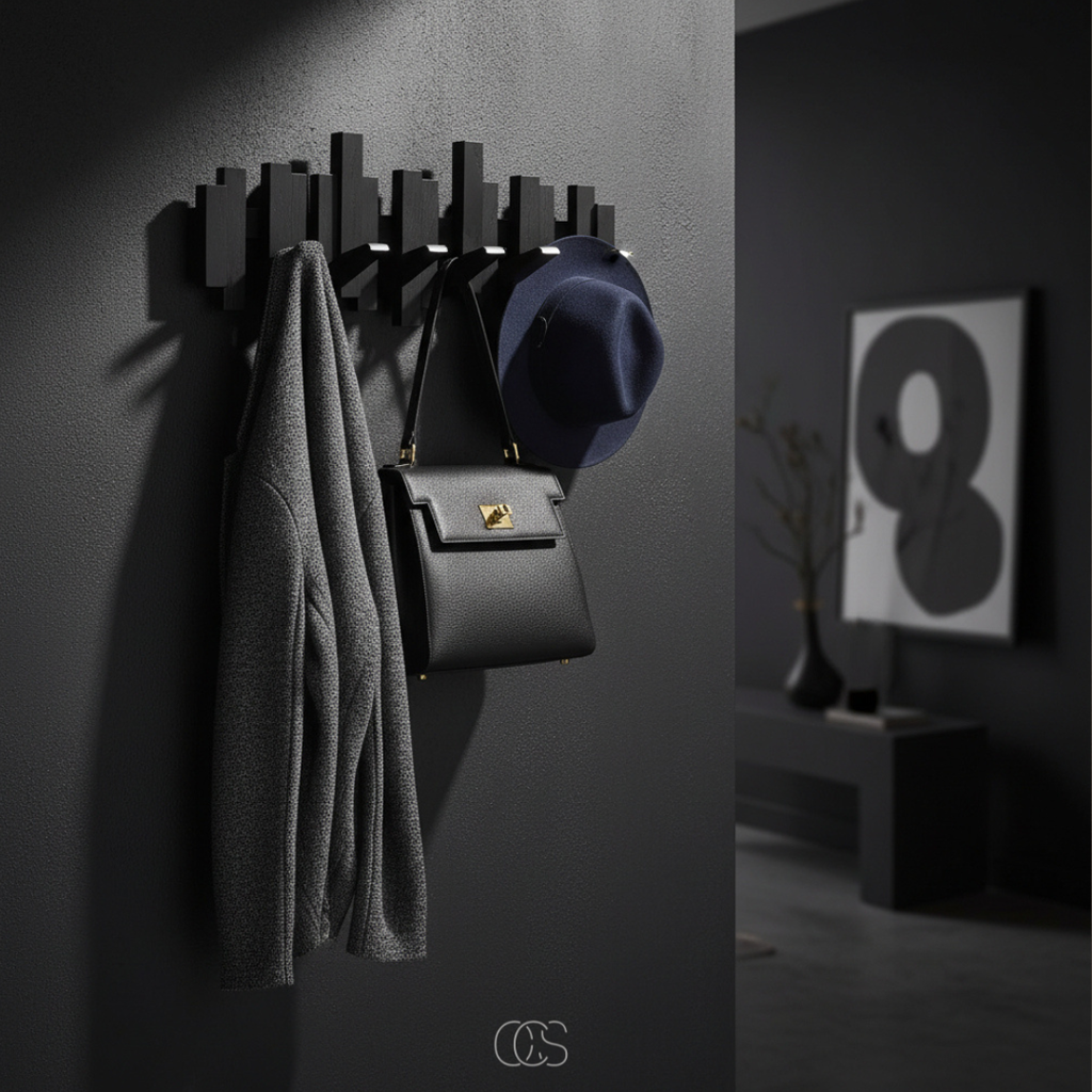 Folding Wall Coat Rack in Solid Wood, Piano Key Design