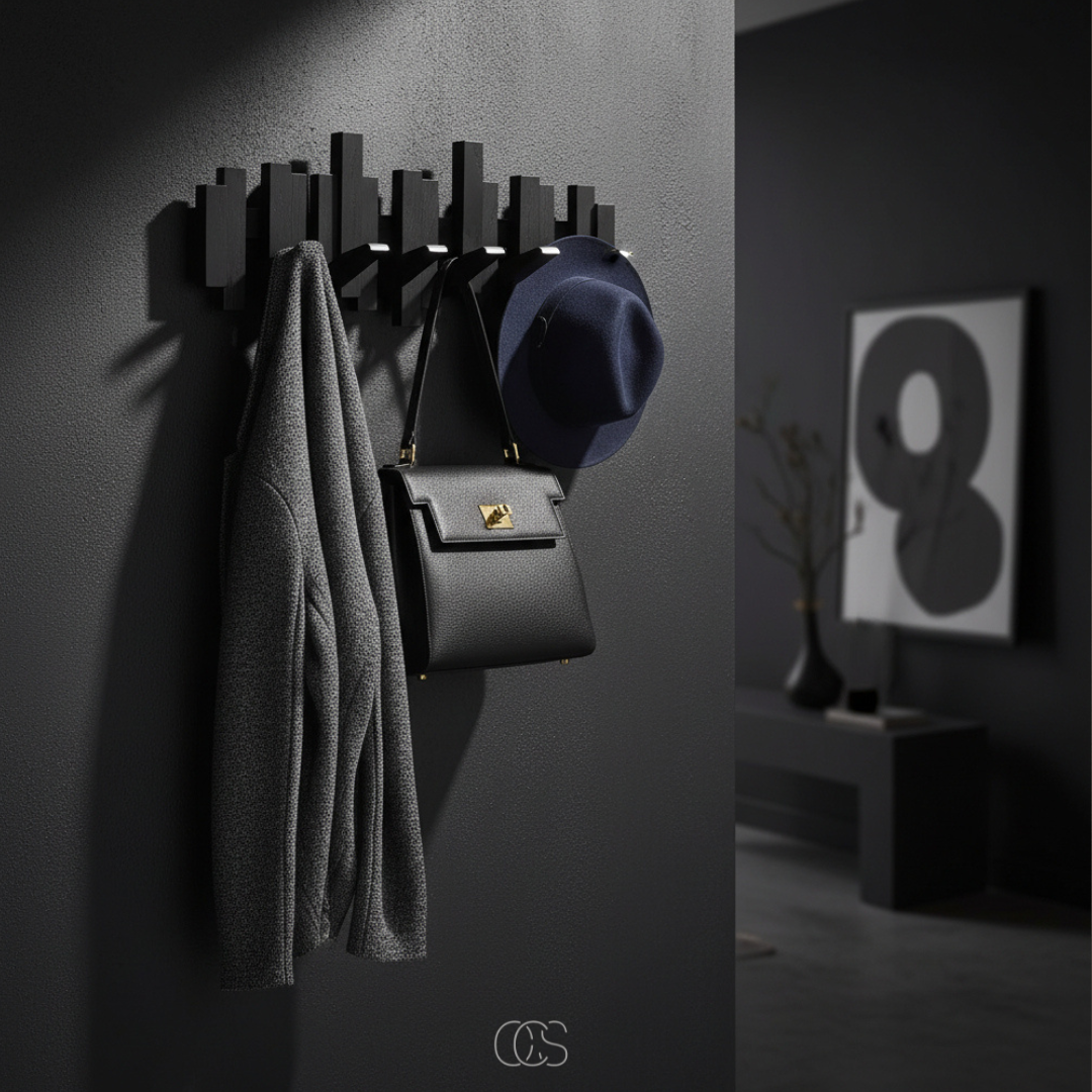 Folding Wall Coat Rack in Solid Wood, Piano Key Design