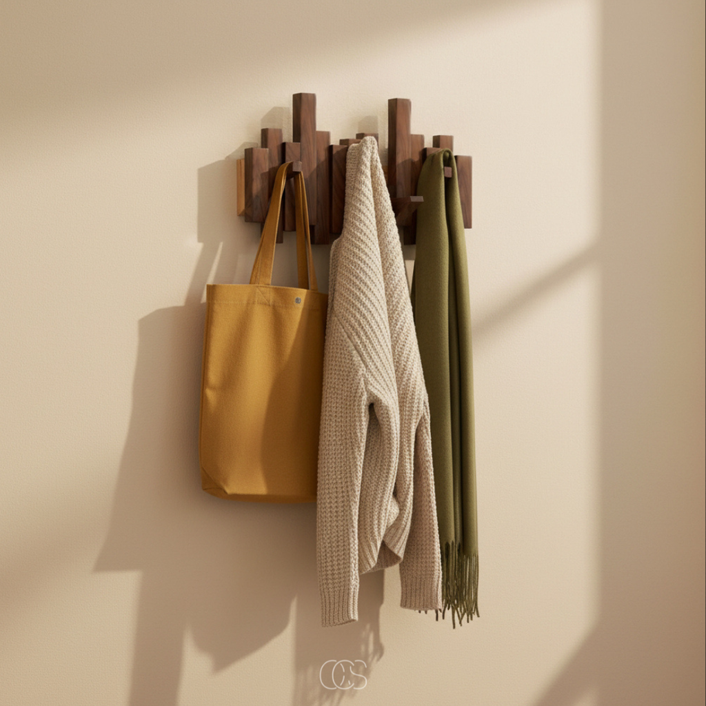 Folding Wall Coat Rack in Solid Wood, Piano Key Design