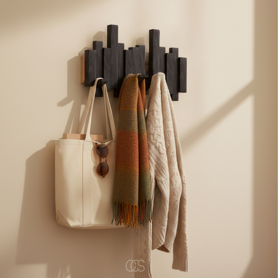 Folding Wall Coat Rack in Solid Wood, Piano Key Design