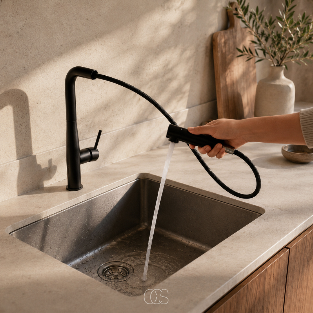 Stainless Steel Kitchen Tap with High Pull-Out Spray Head