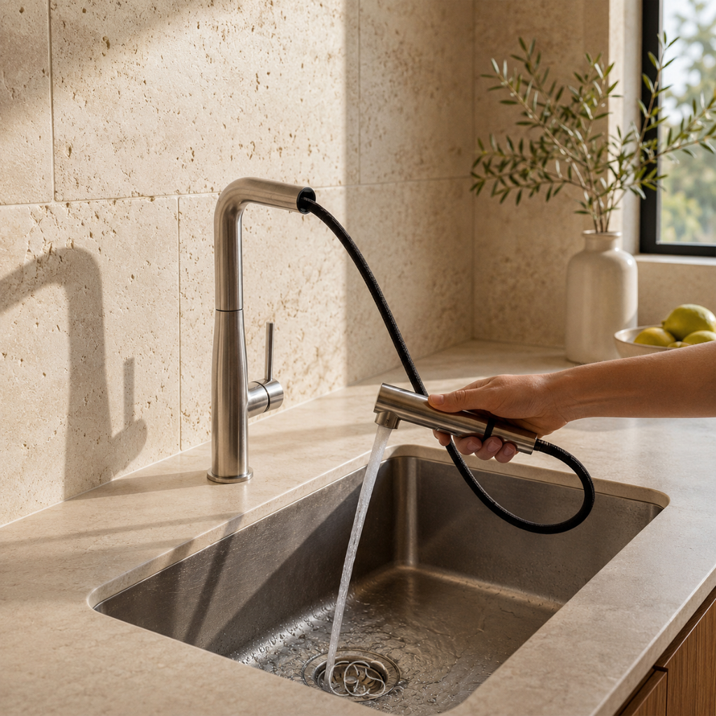 Stainless Steel Kitchen Tap with High Pull-Out Spray Head