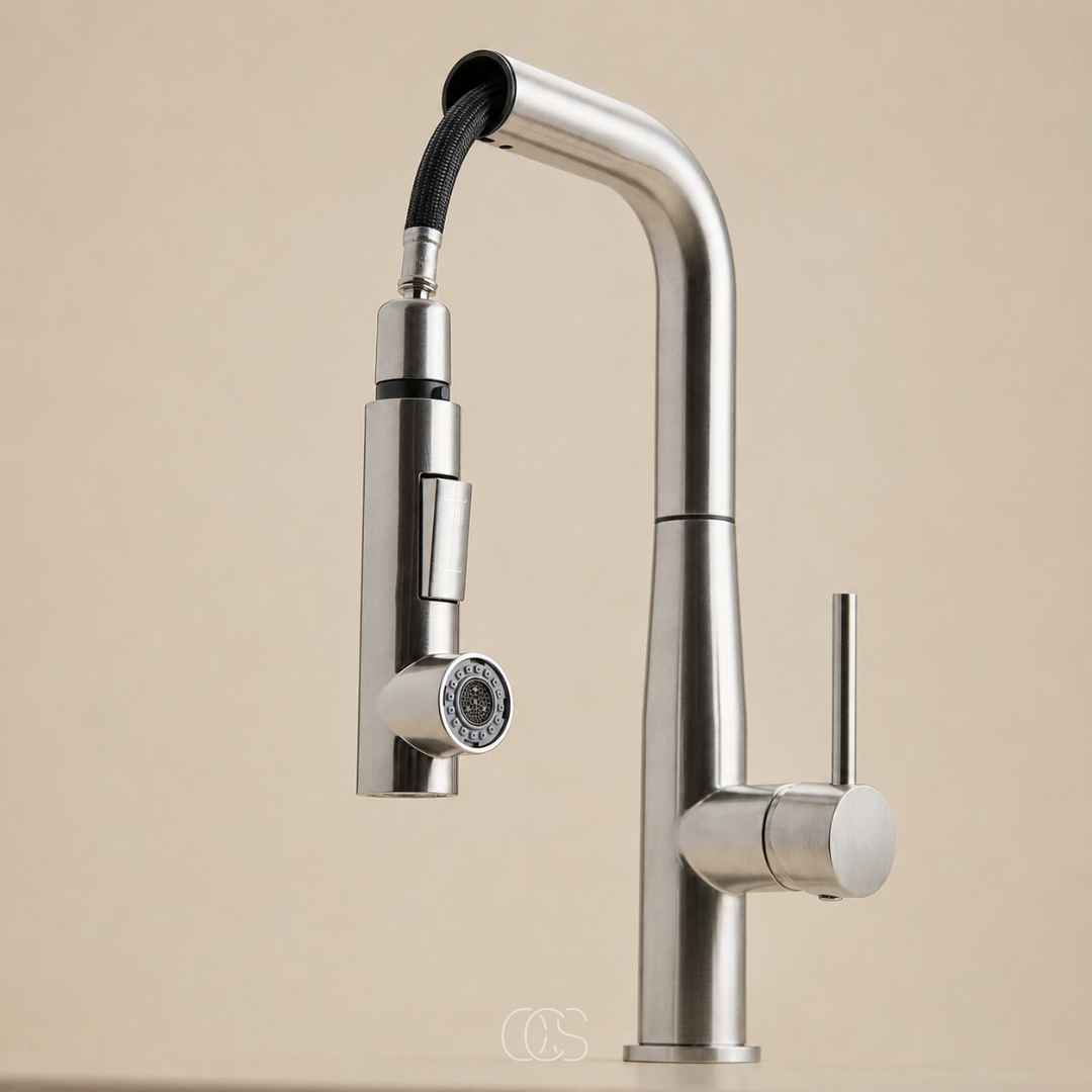 Stainless Steel Kitchen Tap with High Pull-Out Spray Head