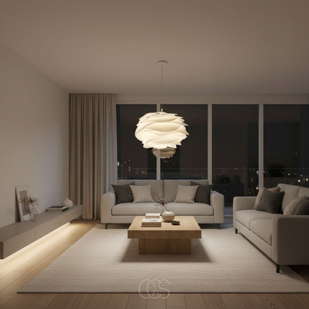 White Petal Pendant Light, 43 cm, Diffused E27 Light