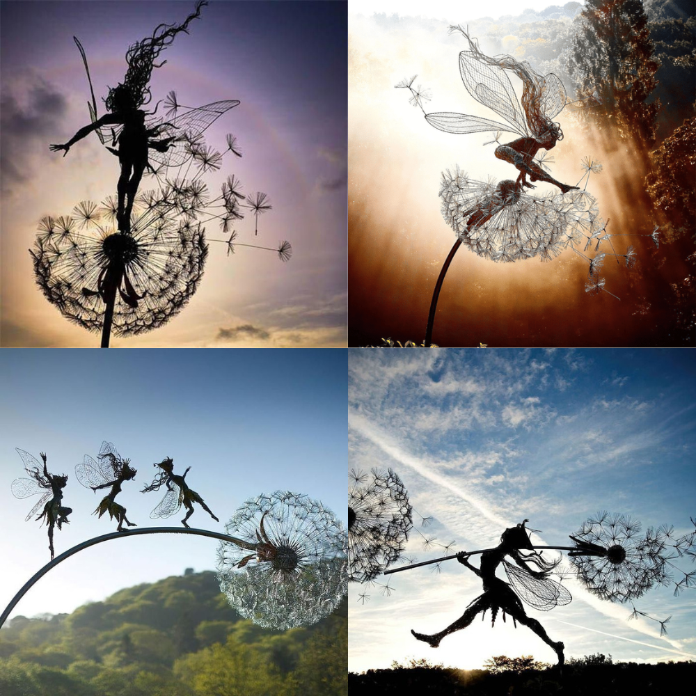 Metal Fairy with Dandelion Garden Ornament, Weather-Resistant