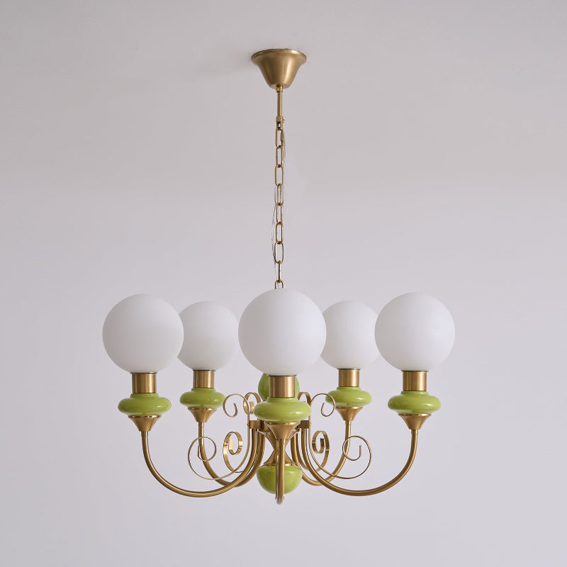 Glass and Iron Chandelier, 3, 5 or 8 Lights, Green Finish