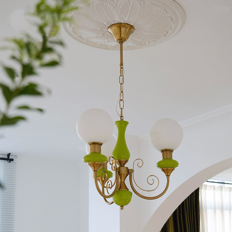 Glass and Iron Chandelier, 3, 5 or 8 Lights, Green Finish