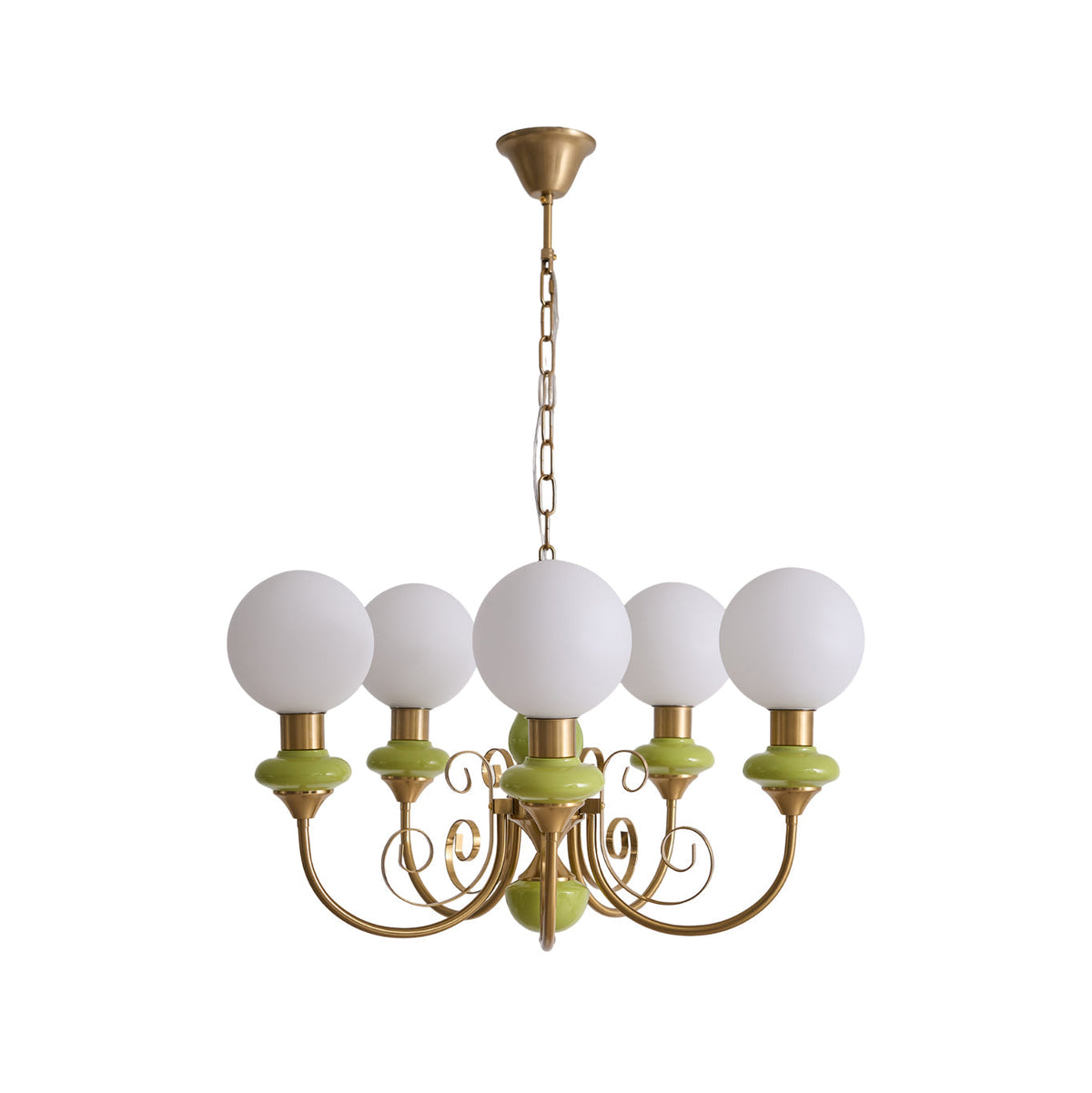Glass and Iron Chandelier, 3, 5 or 8 Lights, Green Finish