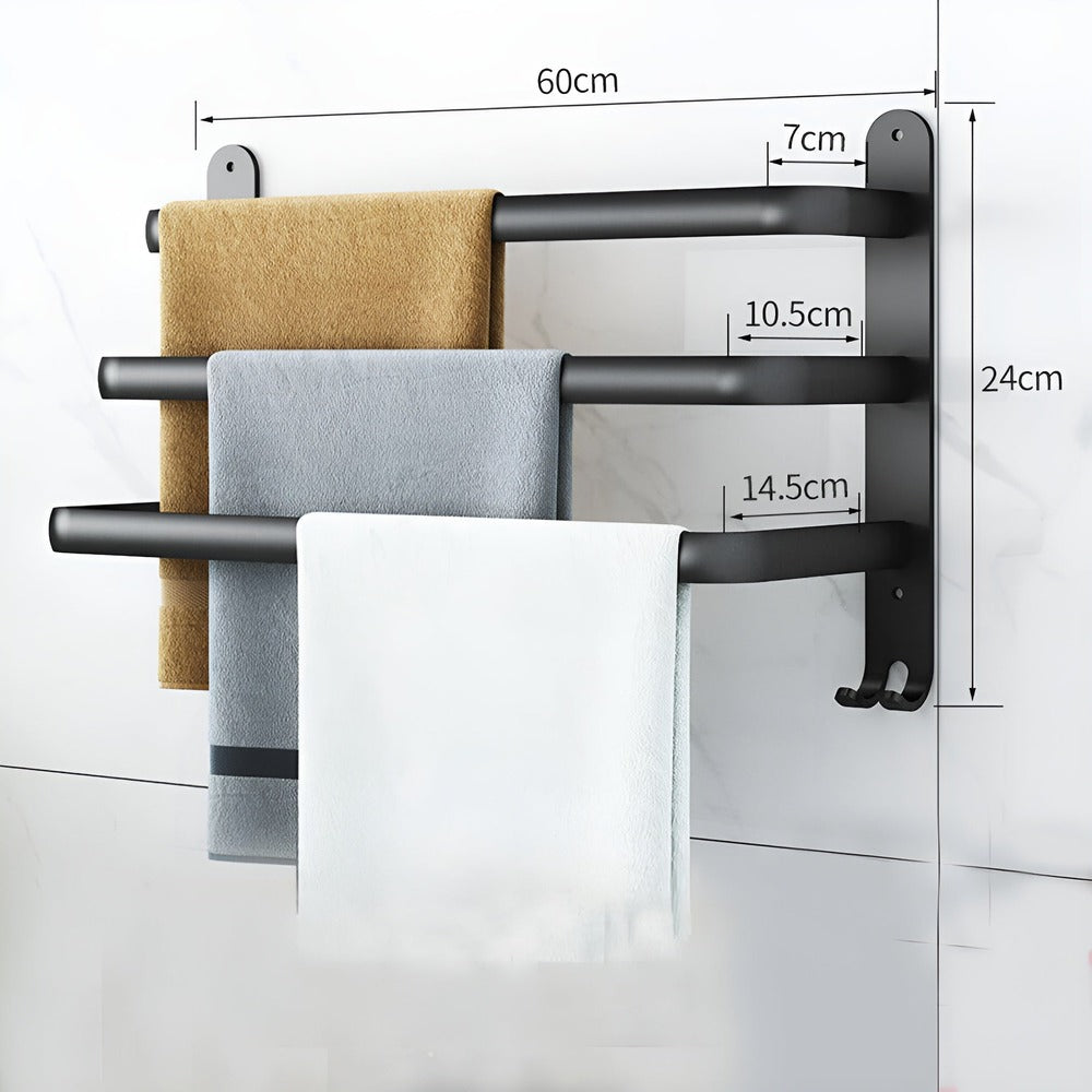 Wall Mounted Aluminium Towel Rack, Black, 40 or 60 cm