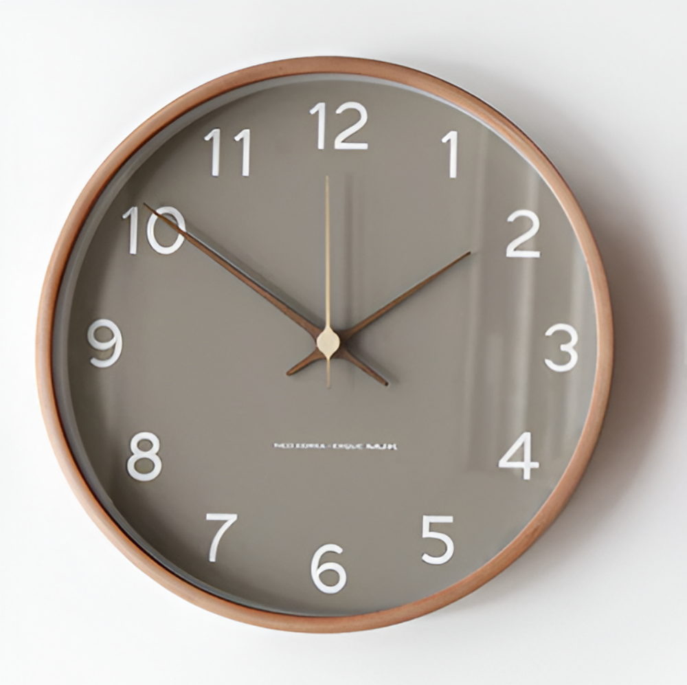 Round Wooden Wall Clock 25cm with Silent Quartz Movement