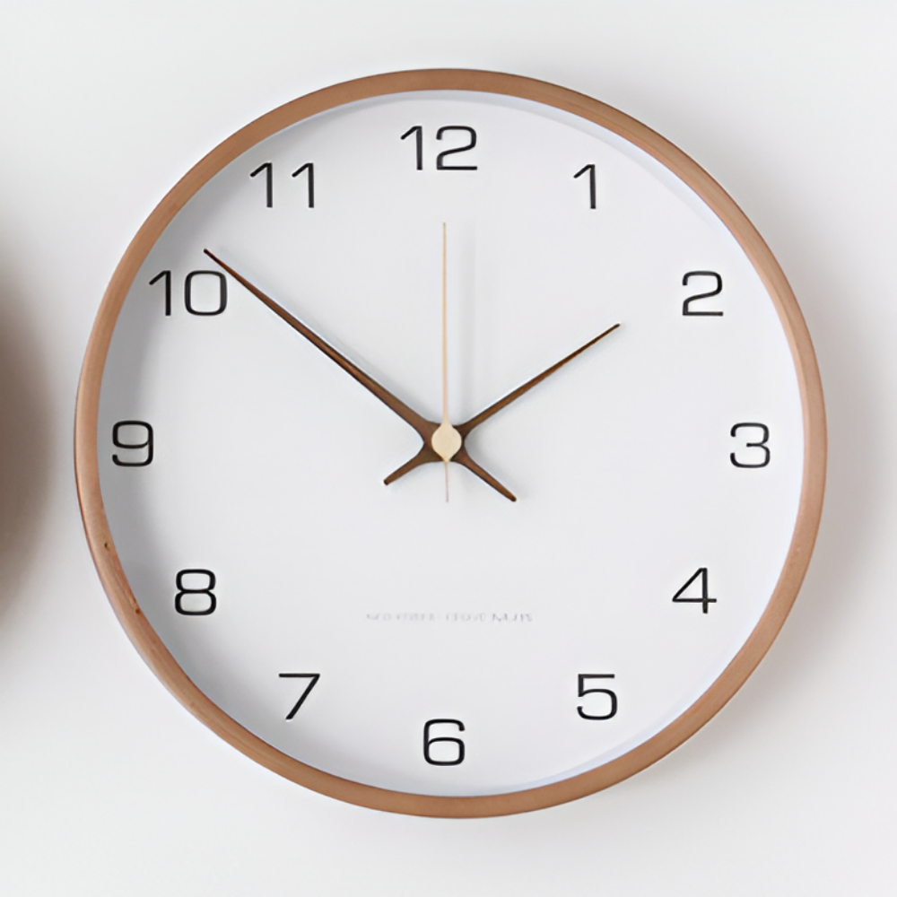 Round Wooden Wall Clock 25cm with Silent Quartz Movement