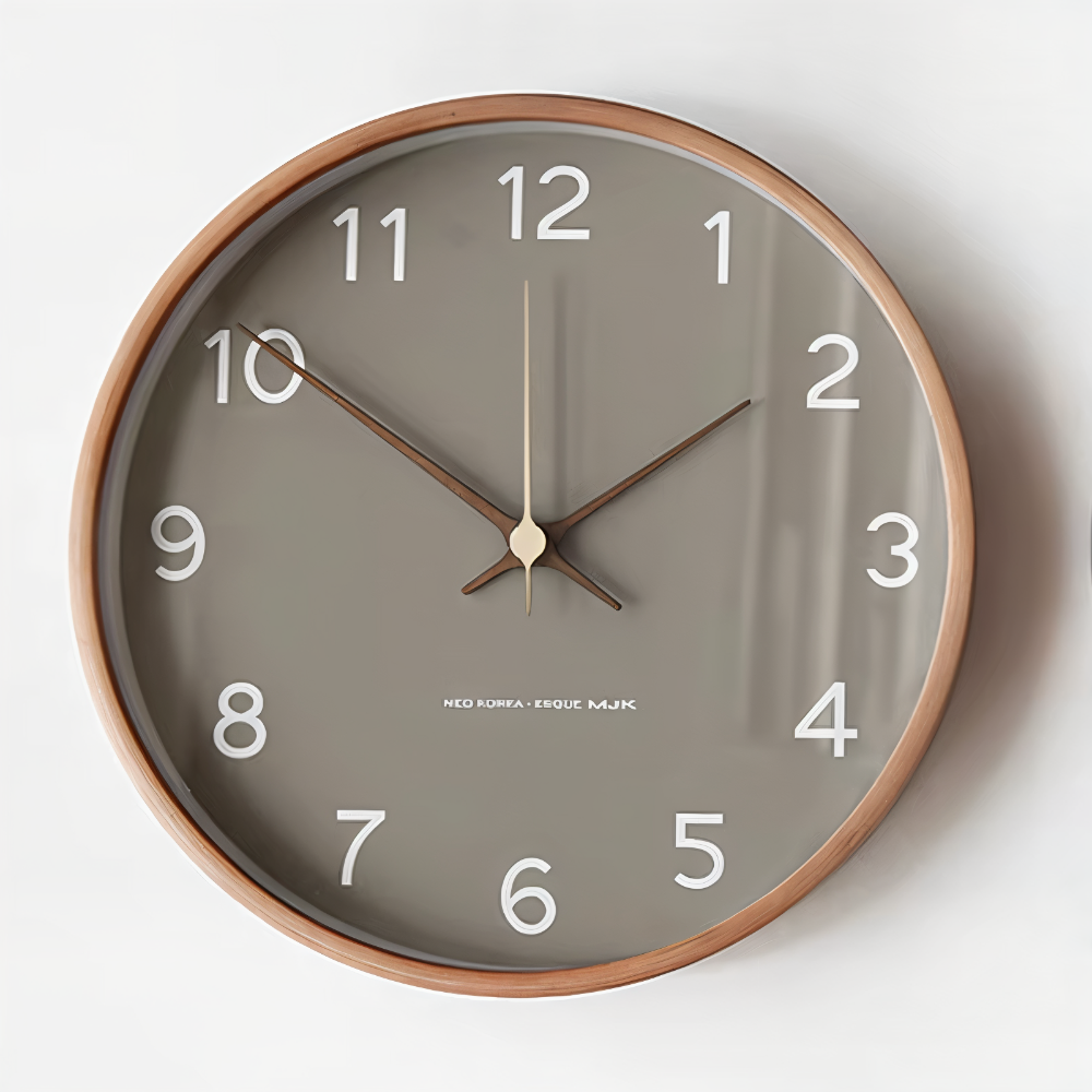 Round Wooden Wall Clock 25cm with Silent Quartz Movement