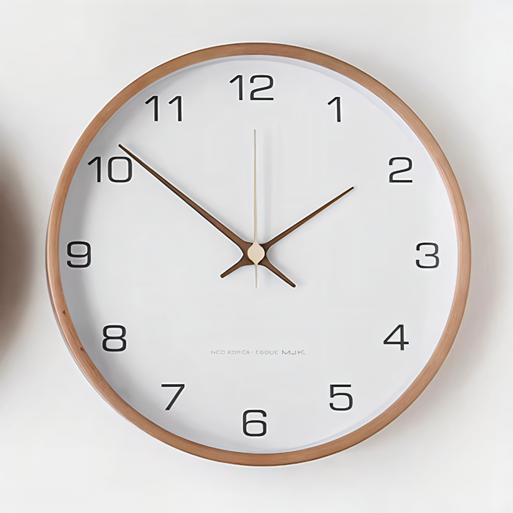 Round Wooden Wall Clock 25cm with Silent Quartz Movement