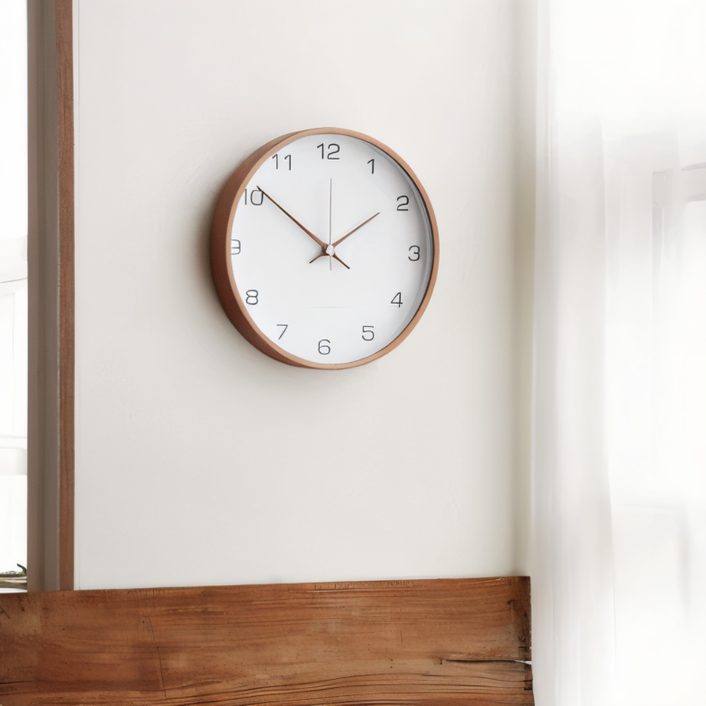 Round Wooden Wall Clock 25cm with Silent Quartz Movement