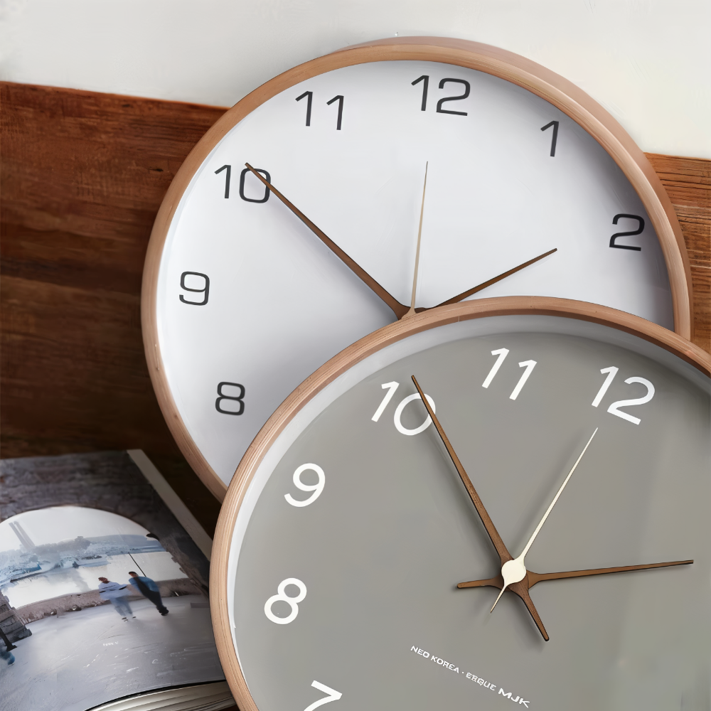 Round Wooden Wall Clock 25cm with Silent Quartz Movement