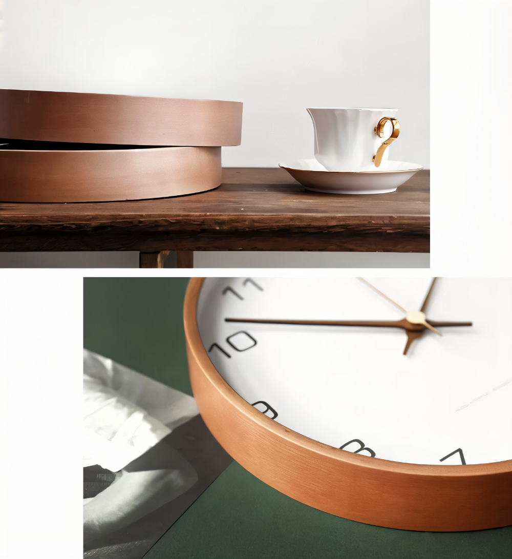 Round Wooden Wall Clock 25cm with Silent Quartz Movement