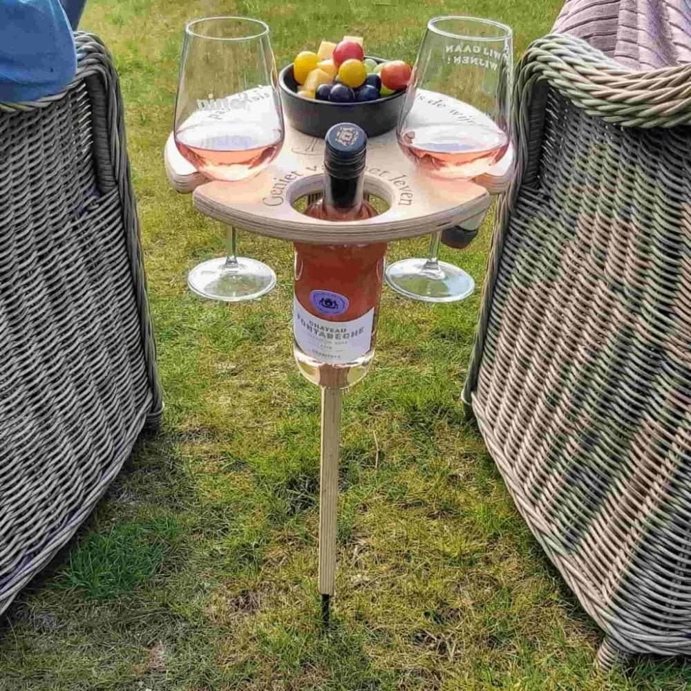 Portable Picnic Wine Table with Ground Spike and Glass Holders