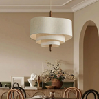 Japandi Fabric Pendant Light with Wood and Metal, Two Sizes