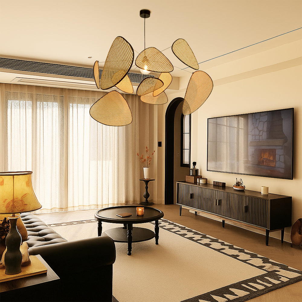 Woven Rattan Pendant Light, LED 3000K, 80 to 120 cm