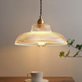 Prismatic Ribbed Glass Pendant Light with Brass-Effect Detail