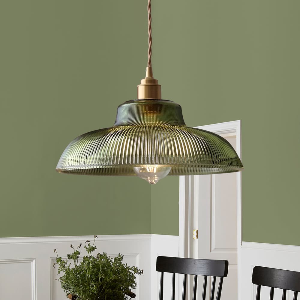 Prismatic Ribbed Glass Pendant Light with Brass-Effect Detail