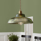 Prismatic Ribbed Glass Pendant Light with Brass-Effect Detail