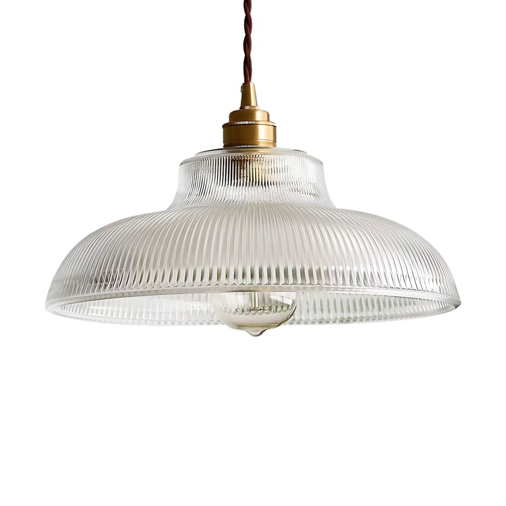 Prismatic Ribbed Glass Pendant Light with Brass-Effect Detail