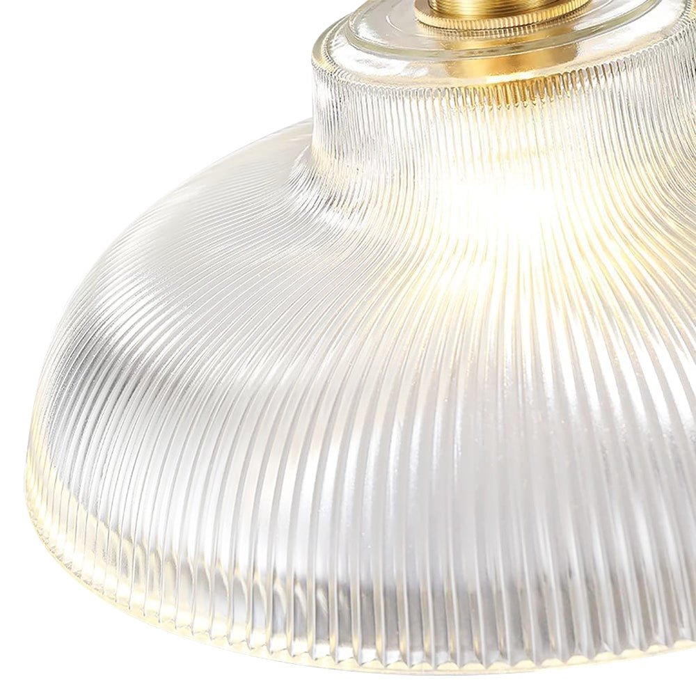 Prismatic Ribbed Glass Pendant Light with Brass-Effect Detail