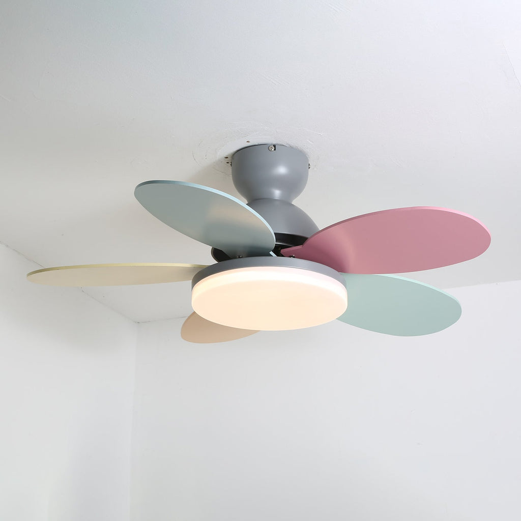 Kids Ceiling Fan with LED Light and Colourful Blades, Remote
