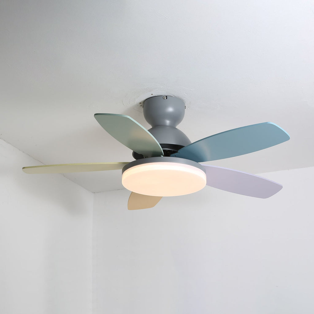 Kids Ceiling Fan with LED Light and Colourful Blades, Remote