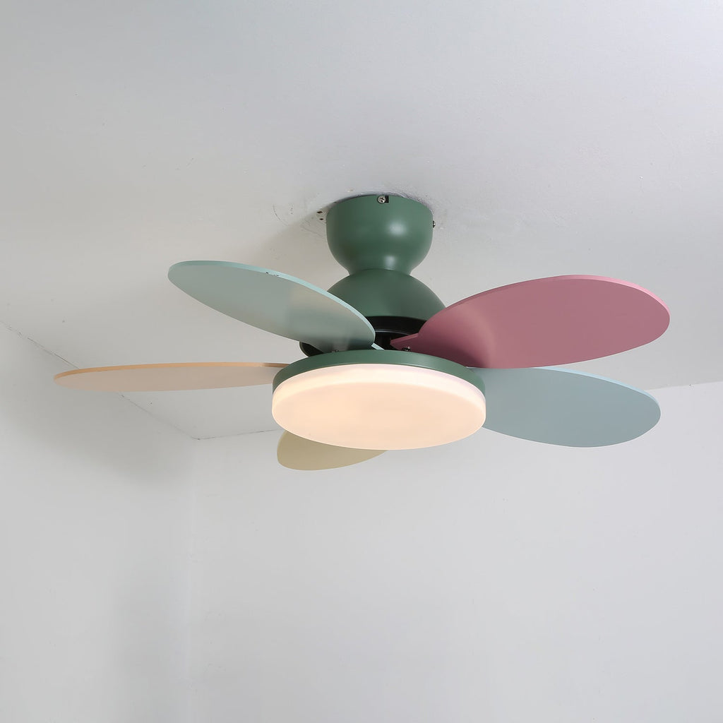Kids Ceiling Fan with LED Light and Colourful Blades, Remote