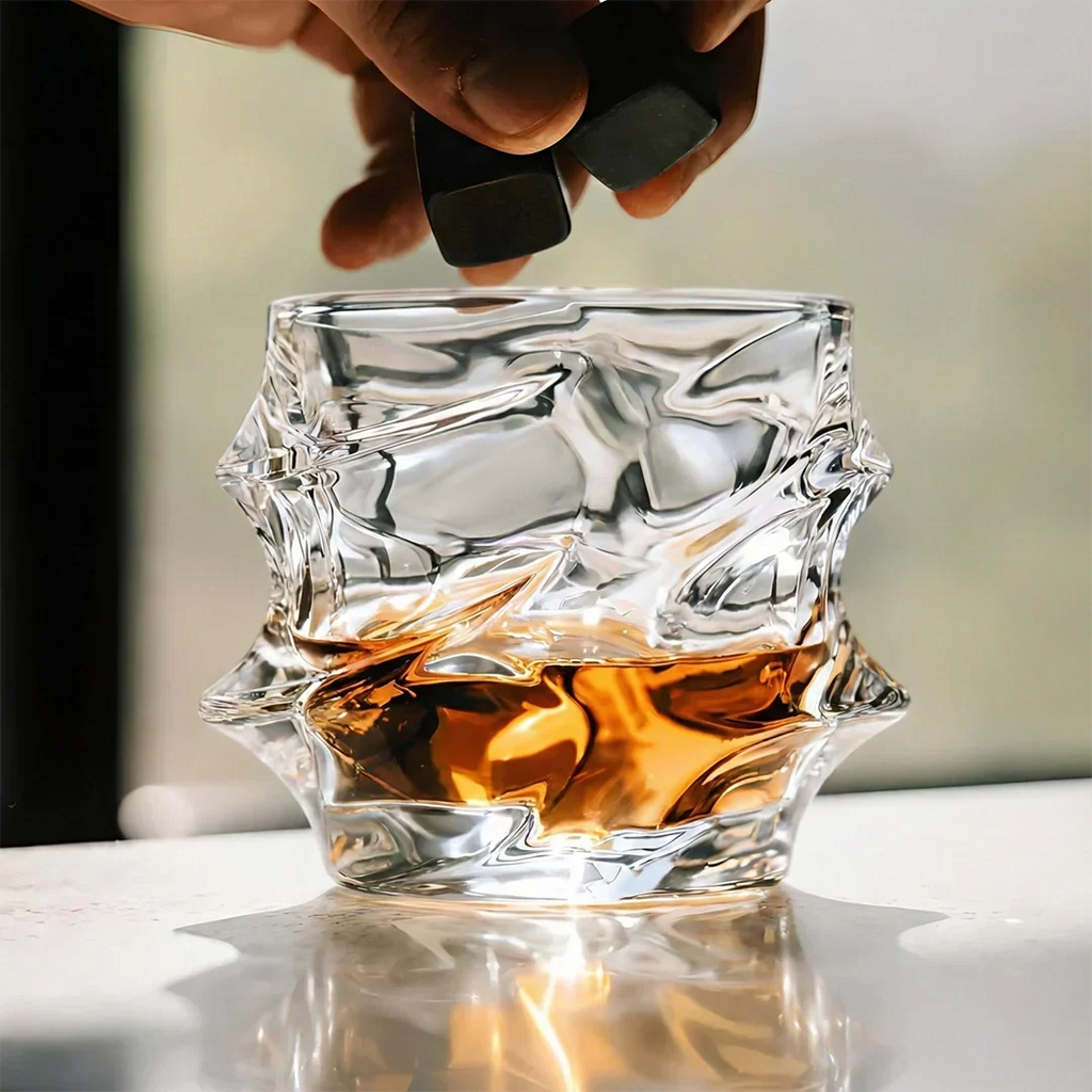 Japanese Crystal Whisky Glass with Wave Texture, Gift Boxed