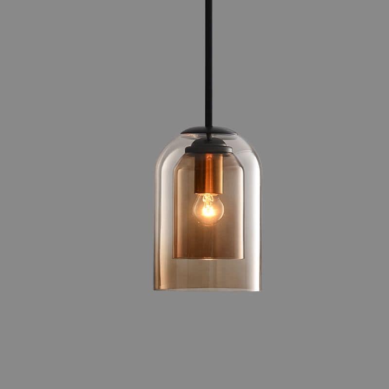 Double Glass Pendant Light, Mid-Century Iron, E27, Dimmable