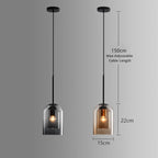 Double Glass Pendant Light, Mid-Century Iron, E27, Dimmable