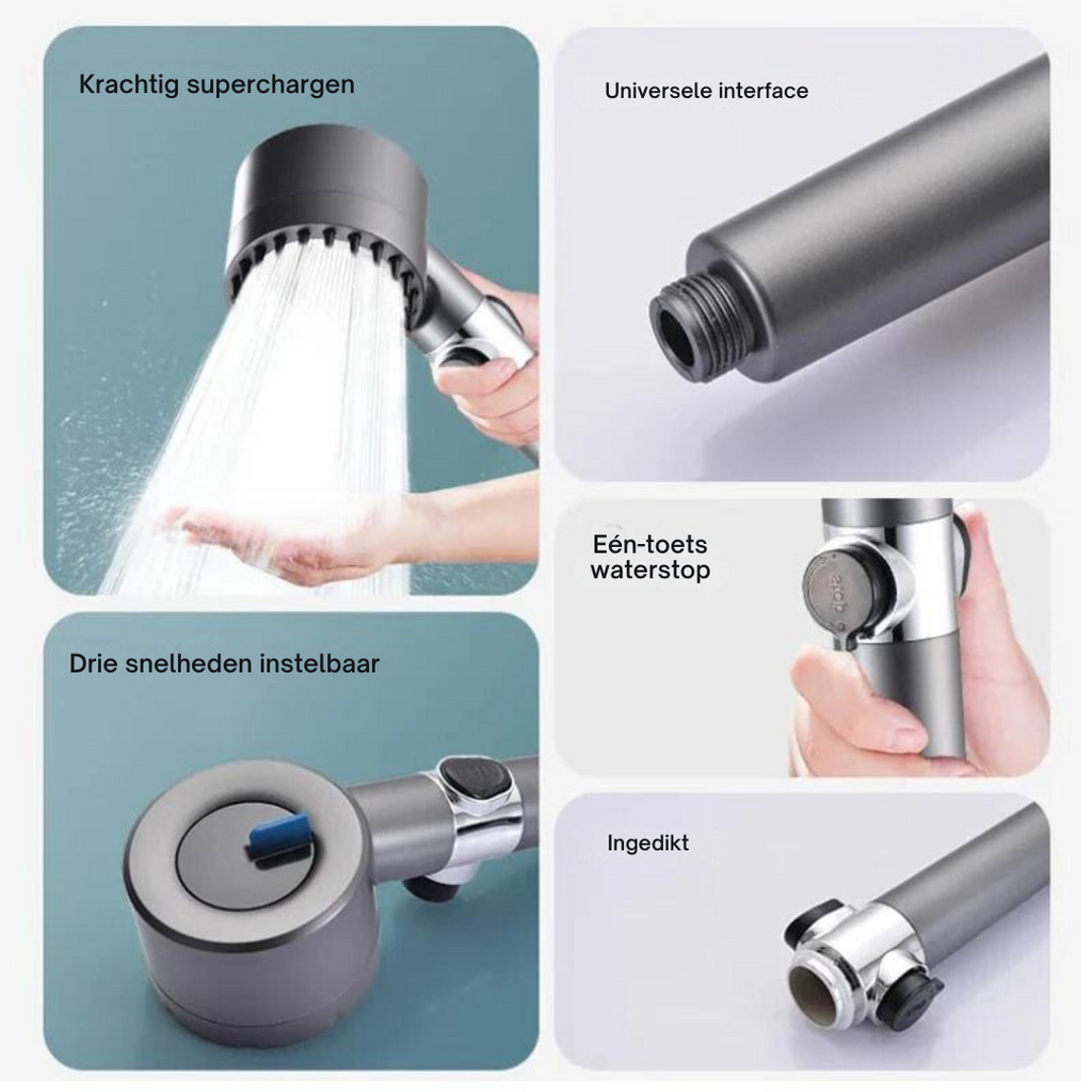 High Pressure Shower Head with 4 Spray Settings, Universal Fit