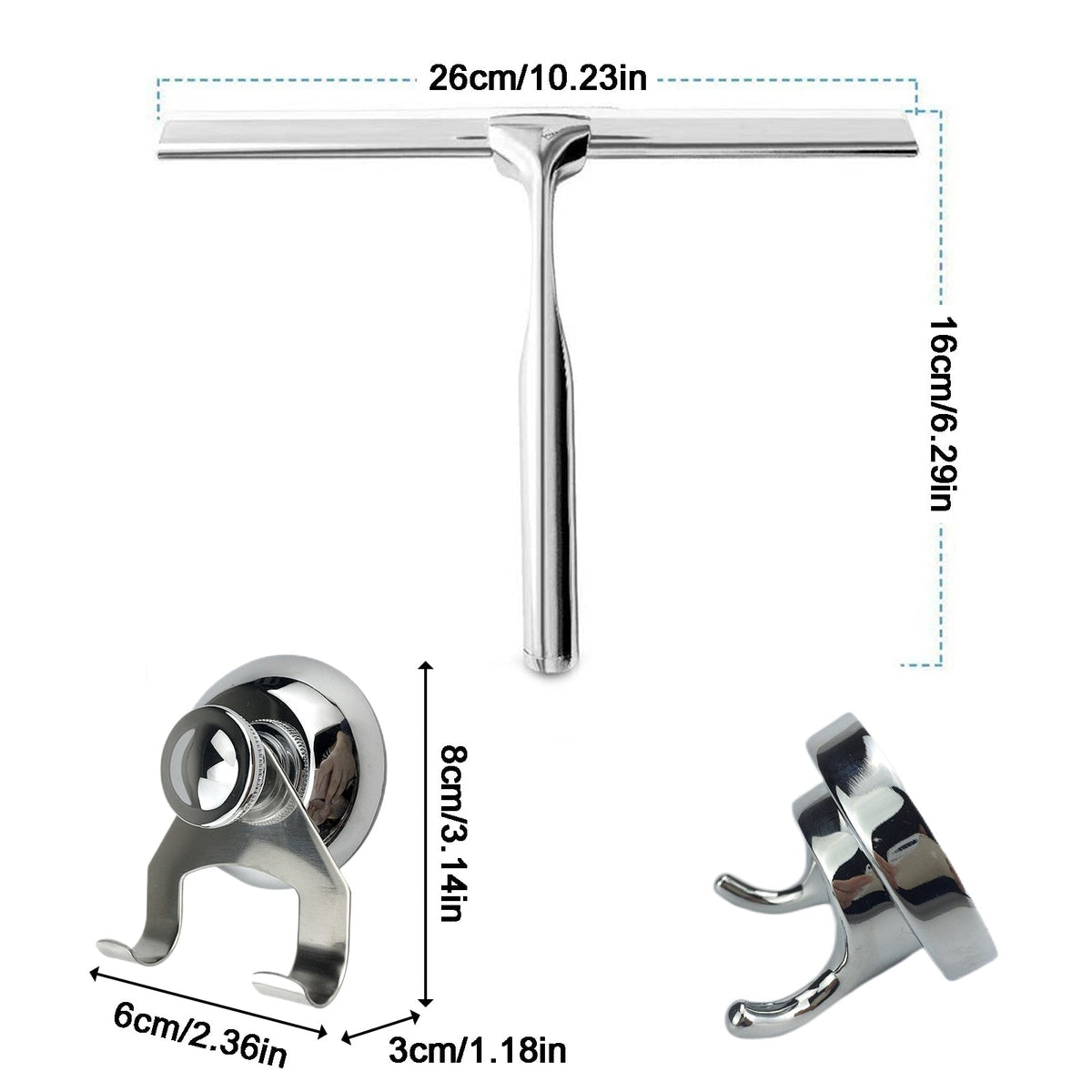 Stainless Steel Shower Squeegee with No-Drill Hanger