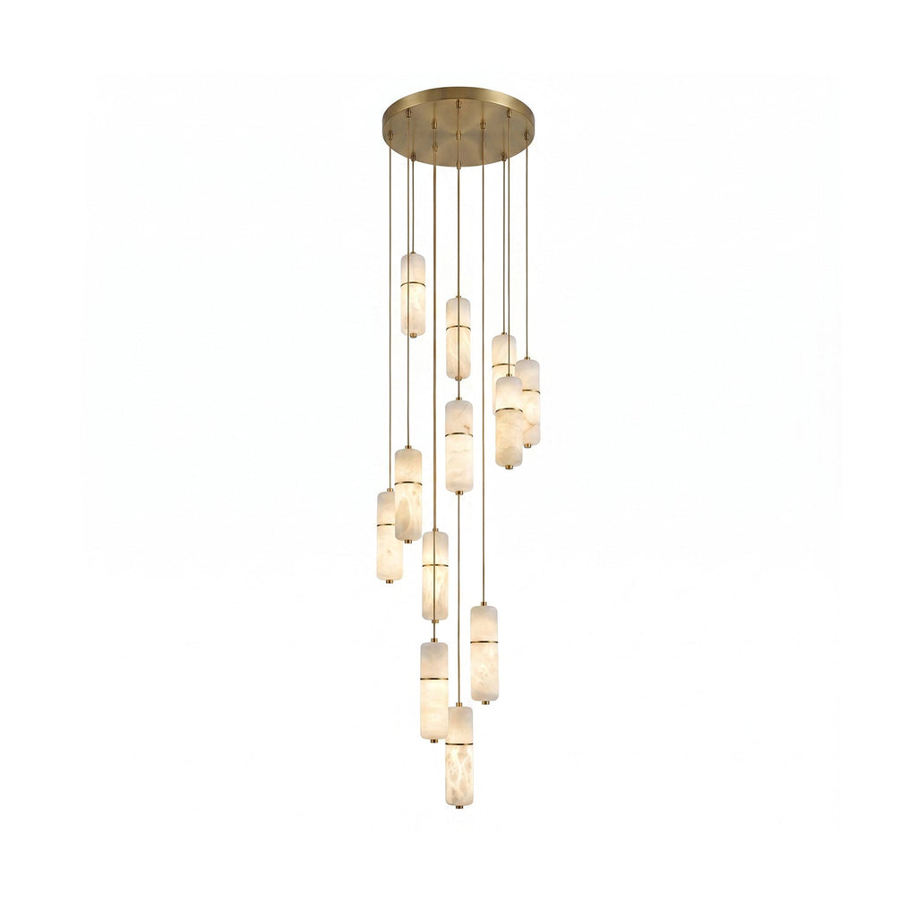 Brass and Alabaster-Style Chandelier, LED, 1 to 15 Lights