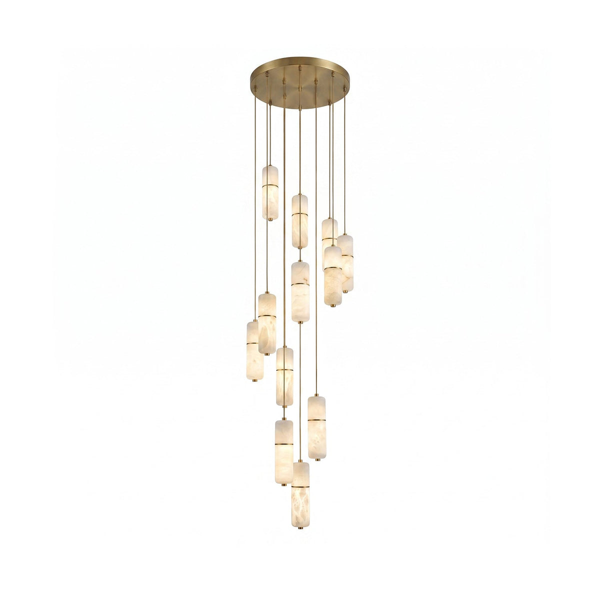 Brass and Alabaster-Style Chandelier, LED, 1 to 15 Lights