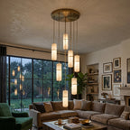 Brass and Alabaster-Style Chandelier, LED, 1 to 15 Lights