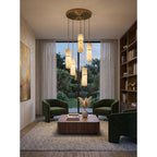 Brass and Alabaster-Style Chandelier, LED, 1 to 15 Lights