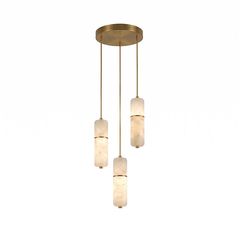Brass and Alabaster-Style Chandelier, LED, 1 to 15 Lights