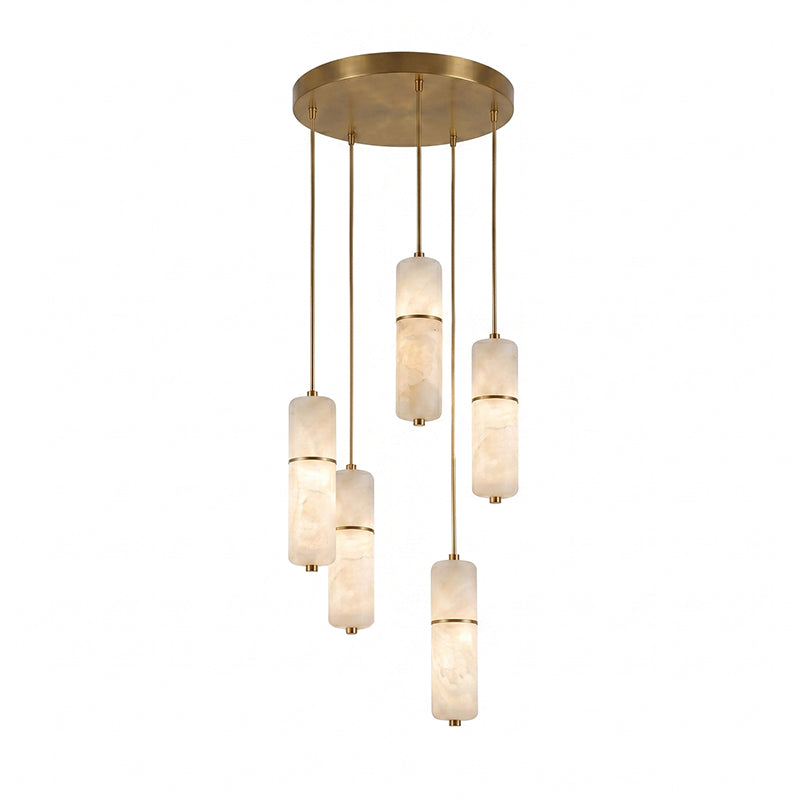 Brass and Alabaster-Style Chandelier, LED, 1 to 15 Lights