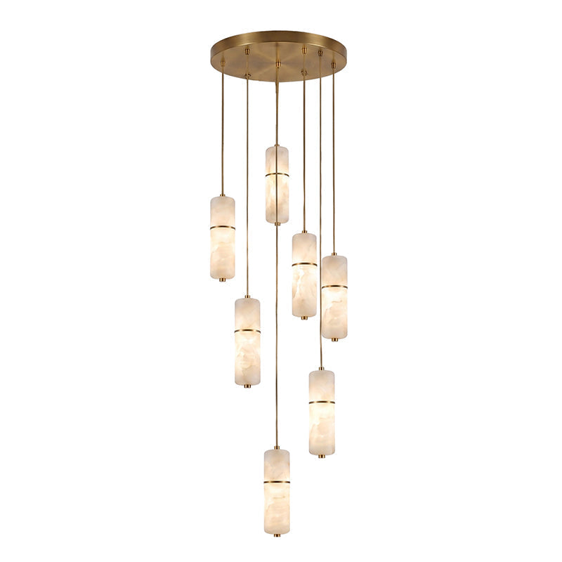 Brass and Alabaster-Style Chandelier, LED, 1 to 15 Lights